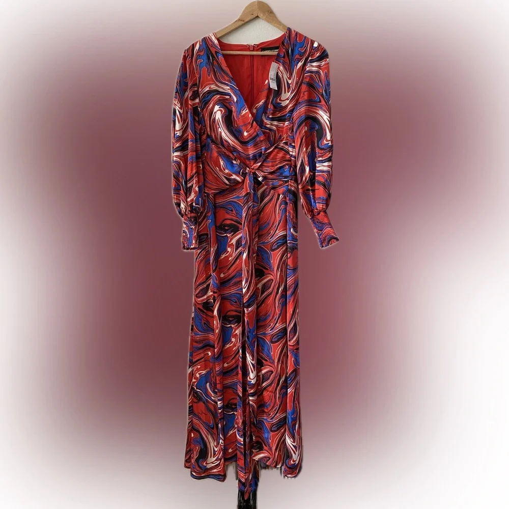 NWT Gabrielle Union x New York & co. Womens M Red Blue Marble-Print Maxi Dress